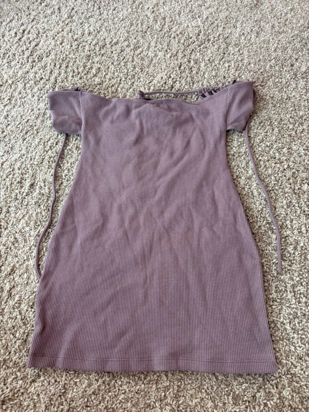 Brown Princess Polly Ribbed Off-Shoulder Tie Mini Dress